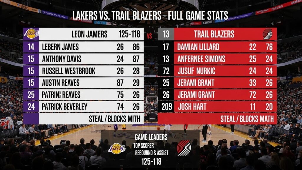 Lakers Vs Portland Trail Blazers Standings